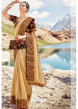 Light Beige Georgette Silk Heavy Worked Designer Saree