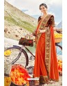 Orange Georgette Silk Heavy Worked Designer Saree