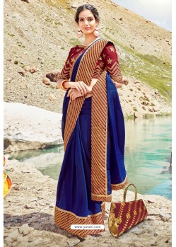 Royal Blue Georgette Silk Heavy Worked Designer Saree