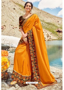 Yellow Georgette Silk Heavy Worked Designer Saree