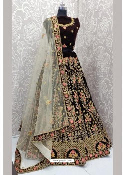 Coffee Velvet Heavy Embroidered Designer Lehenga Choli