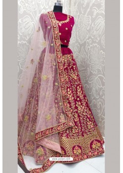 Rani Pink Velvet Heavy Embroidered Designer Lehenga Choli