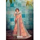 Peach Stylish Tussar Silk Thread Embroidered Saree