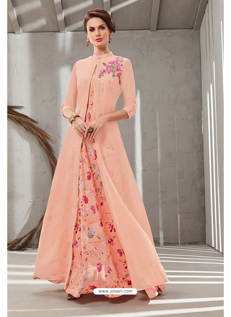 Buy Peach Poly Organdy Latest Party Wear Gown | Gowns