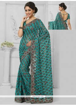 Impeccable Green Patch Border Work Casual Saree