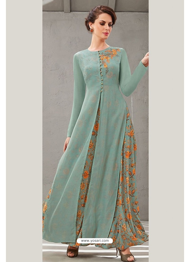 New Fancy Party Wear Gown In Blue Colour  Shahi Fits