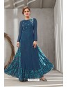 Navy Blue Poly Organdy Latest Party Wear Gown
