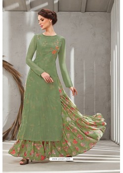Mehendi Green Poly Organdy Latest Party Wear Gown