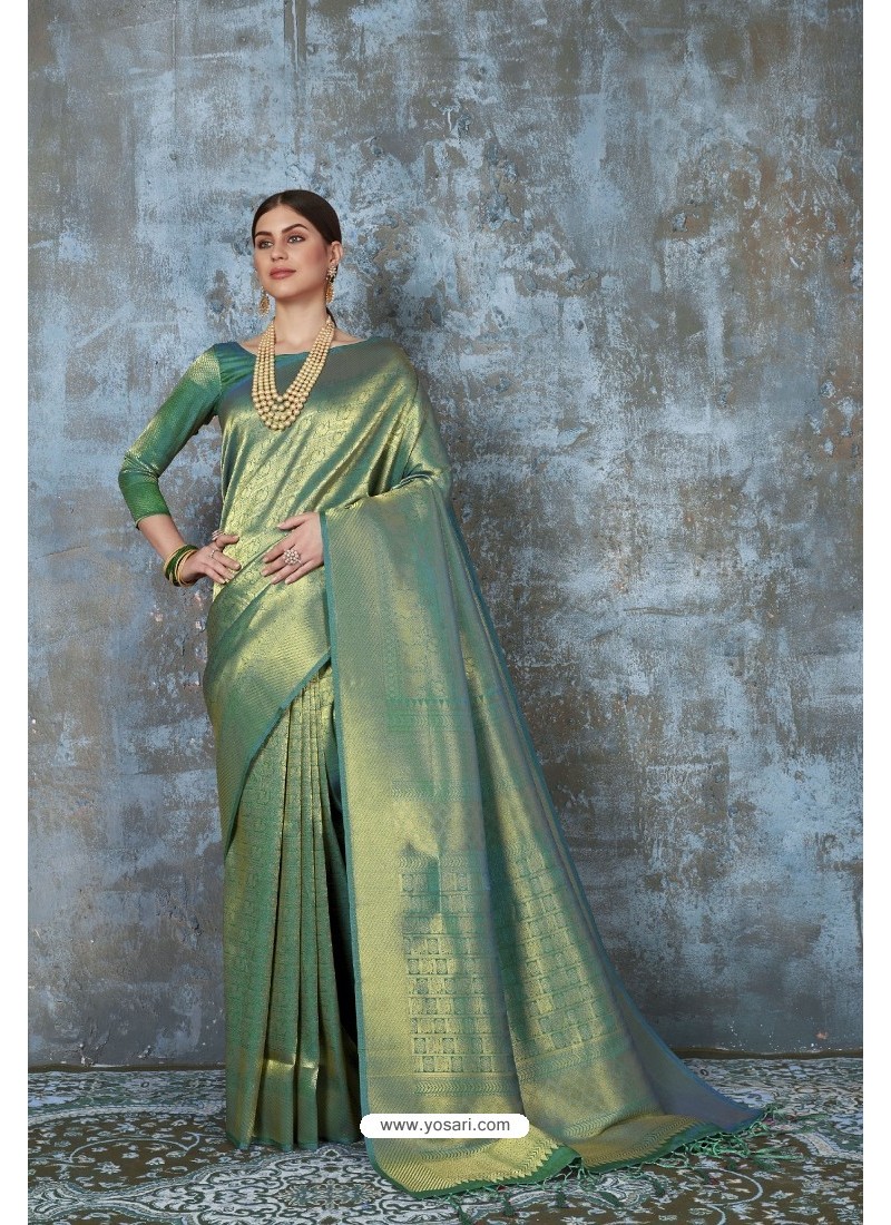 Buy Dark Green Designer Classic Pure Silk Saree