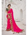 Rani Pink Satin Georgette Embroidered Designer Saree