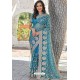 Turquoise Blue Heavy Embroidery Work Designer Wedding Saree