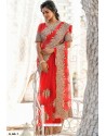 Red Heavy Embroidery Work Designer Wedding Saree