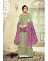 Olive Green Pure Jam Cotton Hand Worked Designer Suit