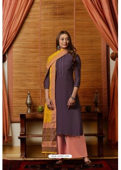 Deep Wine And Peach Muslin Embroidered Straight Suit