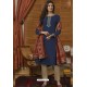 Navy And Beige Muslin Embroidered Straight Suit