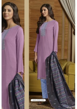 Mauve And Sky Muslin Embroidered Straight Suit