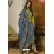 Green And Grey Muslin Embroidered Straight Suit