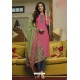 Hot Pink And Grey Muslin Embroidered Straight Suit