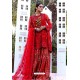 Red Party Wear Butterfly Net Sharara Suit
