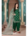 Dark Green Latest Art Silk Patiala Salwar Suit