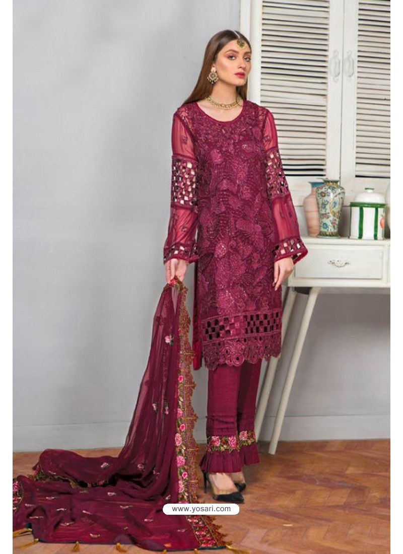 Buy Maroon Party Wear Georgette Pakistani Style Suit | Straight Salwar ...