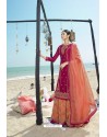 Rani And Orange Designer Bridal Wear Heavy Net Lehenga Suit