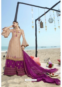 Beige And Purple Designer Bridal Wear Heavy Net Lehenga Suit