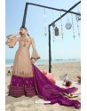 Beige And Purple Designer Bridal Wear Heavy Net Lehenga Suit