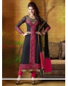 Delightful Black And Pink Georgette Churidar Salwar Kameez