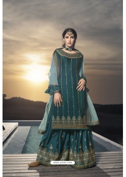 Teal Designer Bridal Wear Heavy Net Lehenga Suit