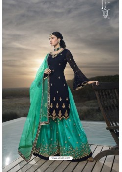 Navy And Green Designer Bridal Wear Heavy Net Lehenga Suit