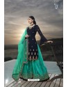 Navy And Green Designer Bridal Wear Heavy Net Lehenga Suit