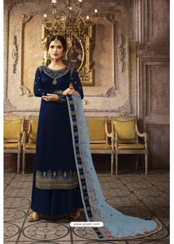 Navy Blue Designer Georgette Embroidered Palazzo Suit