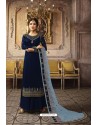 Navy Blue Designer Georgette Embroidered Palazzo Suit