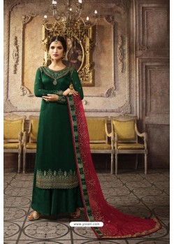 Dark Green Designer Georgette Embroidered Palazzo Suit