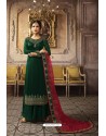 Dark Green Designer Georgette Embroidered Palazzo Suit