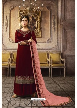 Maroon Designer Georgette Embroidered Palazzo Suit