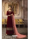 Maroon Designer Georgette Embroidered Palazzo Suit