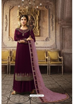 Purple Designer Georgette Embroidered Palazzo Suit