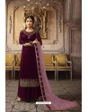 Purple Designer Georgette Embroidered Palazzo Suit