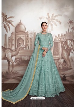 Turquoise Heavy Faux Georgette Stitched Designer Anarkali Suit