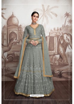 Grey Heavy Faux Georgette Stitched Designer Anarkali Suit