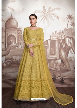 Yellow Heavy Faux Georgette Stitched Designer Anarkali Suit