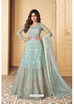 Aqua Blue Heavy Designer Butterfly Net Aanarkali Suit