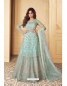 Aqua Blue Heavy Designer Butterfly Net Aanarkali Suit