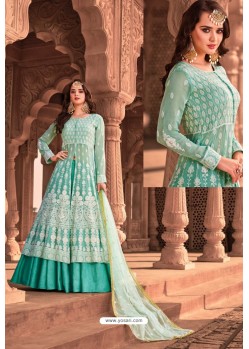 Aqua Mint Pure Viscose Georgette Designer Floor Length Suit