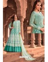 Aqua Mint Pure Viscose Georgette Designer Floor Length Suit