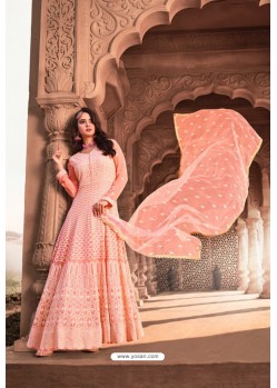 Pink Pure Viscose Georgette Designer Floor Length Suit