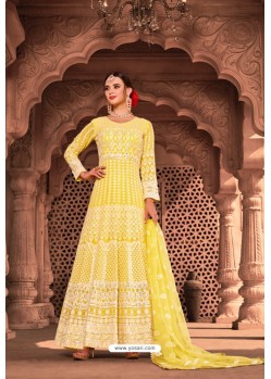 Light Yellow Pure Viscose Georgette Designer Floor Length Suit