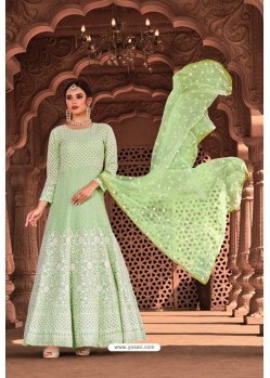 Sea Green Pure Viscose Georgette Designer Floor Length Suit